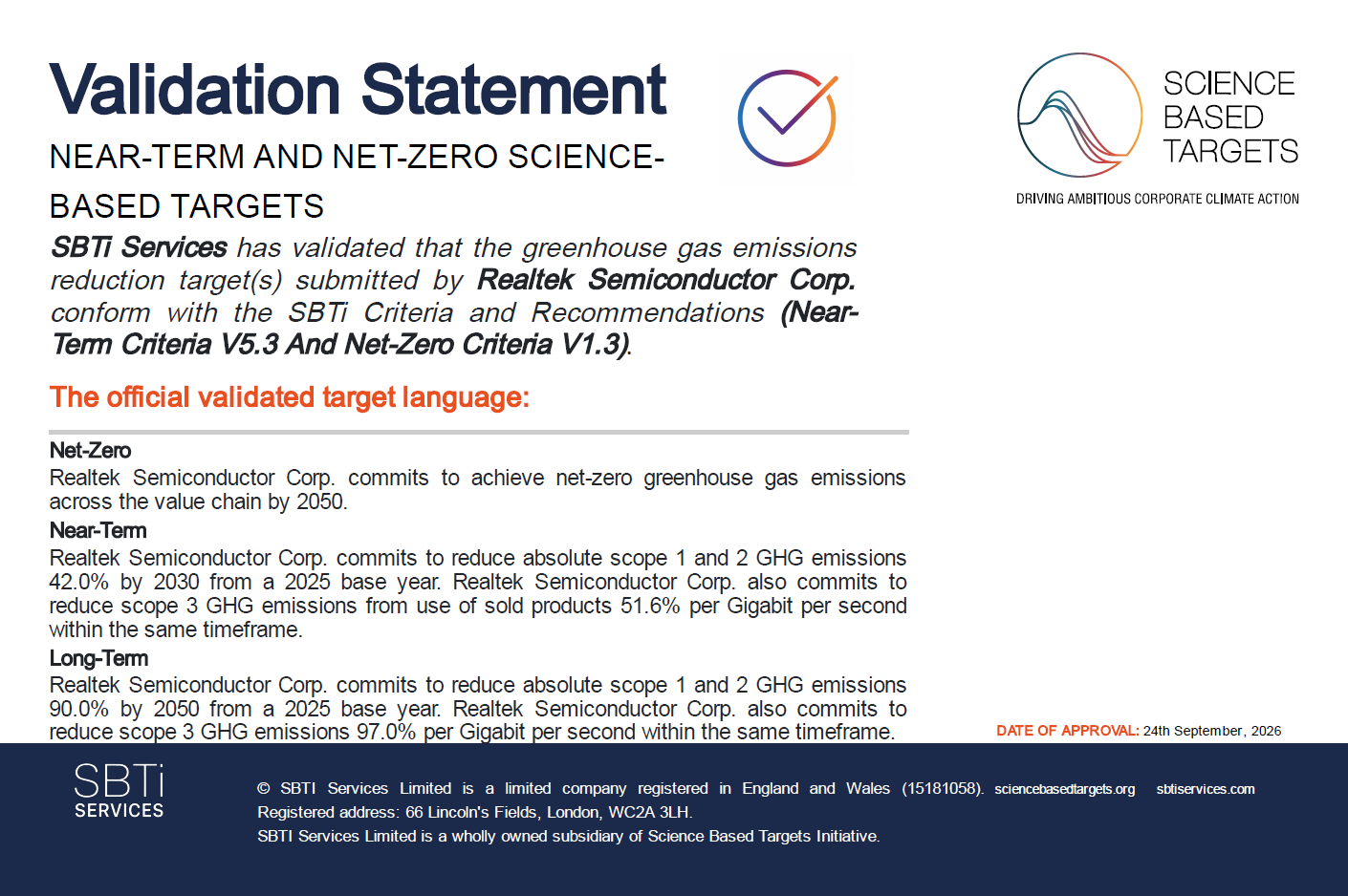SBTi Validation Statement